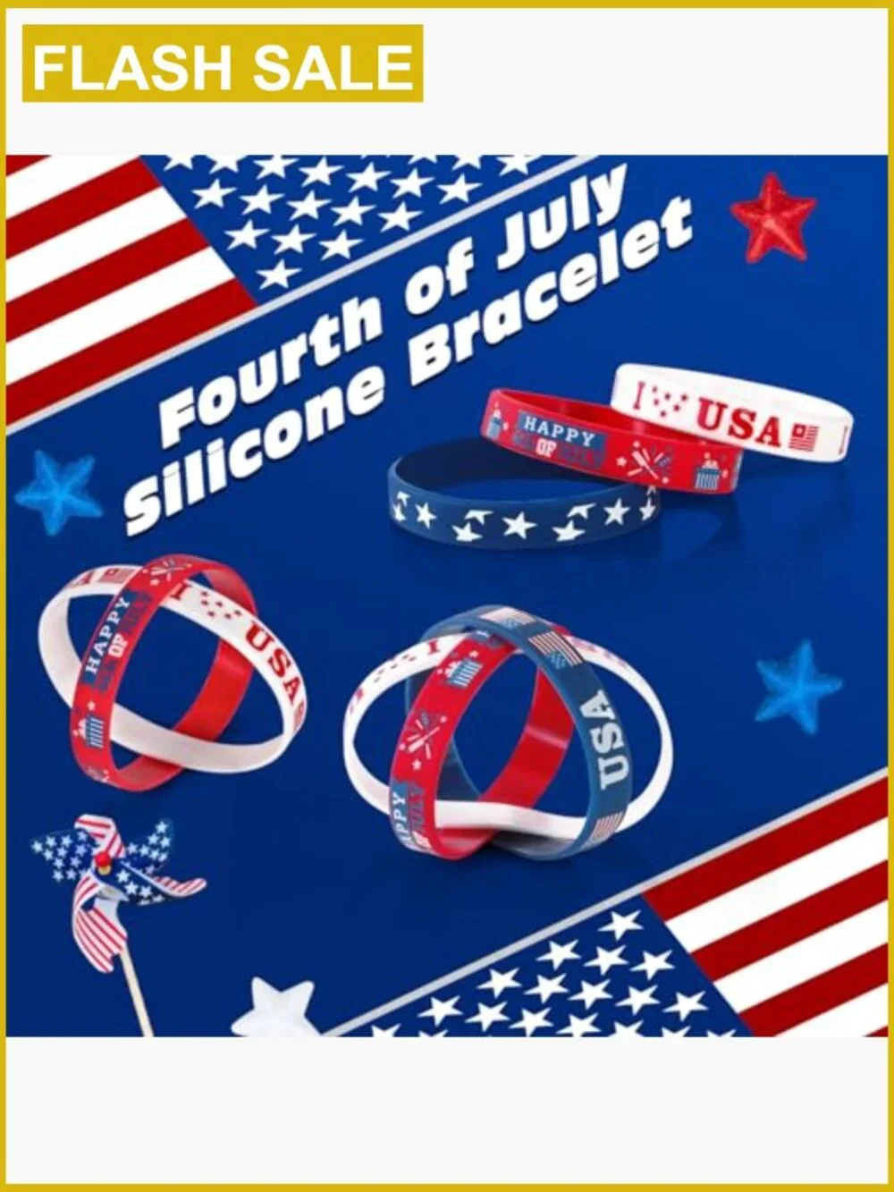 30 Pack Patriotic Silicone Rubber Bracelets for Independence Day Party Favors